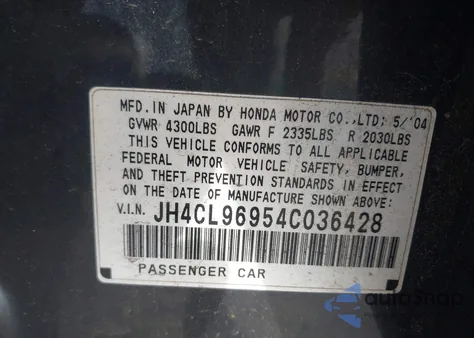 2004 Acura Tsx из США, поврежденный, VIN JH4CL96954C036428